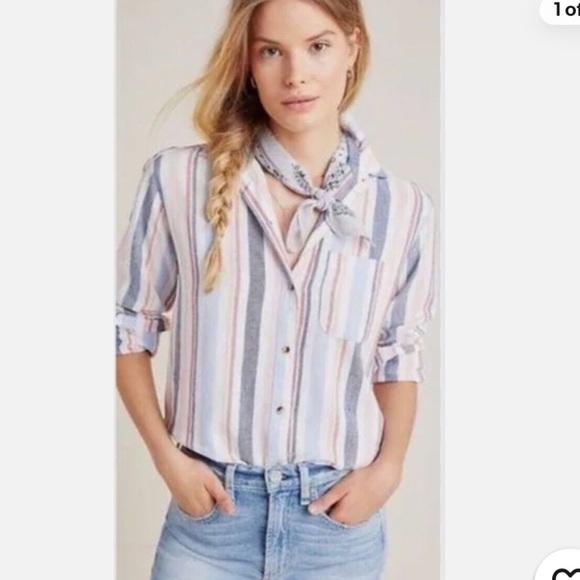 Anthropologie Maeve Multi Chatham Colored Striped Button Down Shirt Sz Small - Picture 4 of 8
